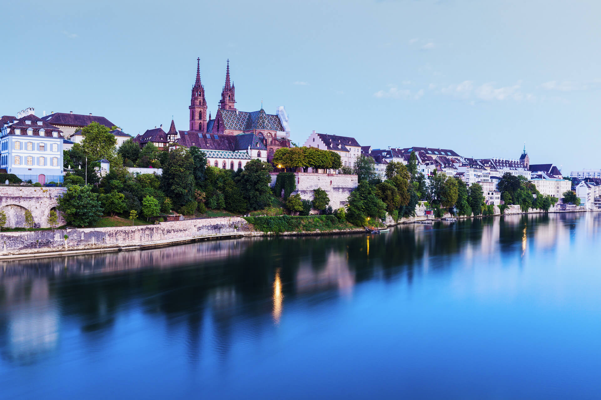 Basel architecture along Rhine River